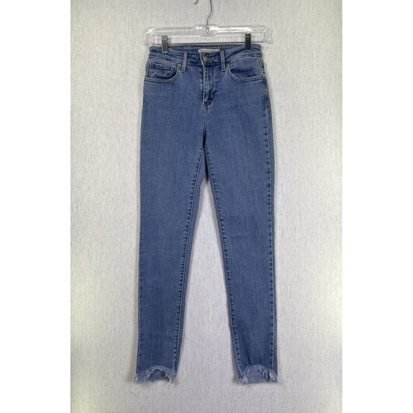 Levis Women's Jeans 721 High Rise Skinny Blue  Size 25 Raw Hem - Picture 1 of 7